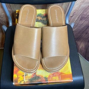 Jeffrey Campbell tan sandals/mules